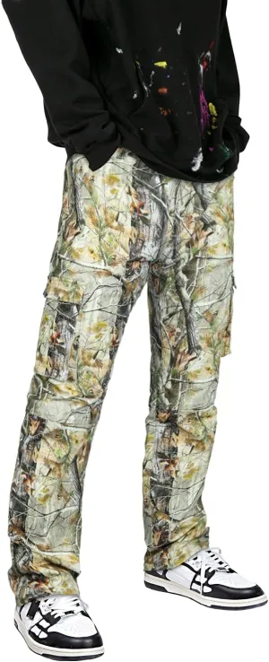 GINGTTO Men's Casual Cargo Pants Elastic Waist Camo Pants Hiking Joggers