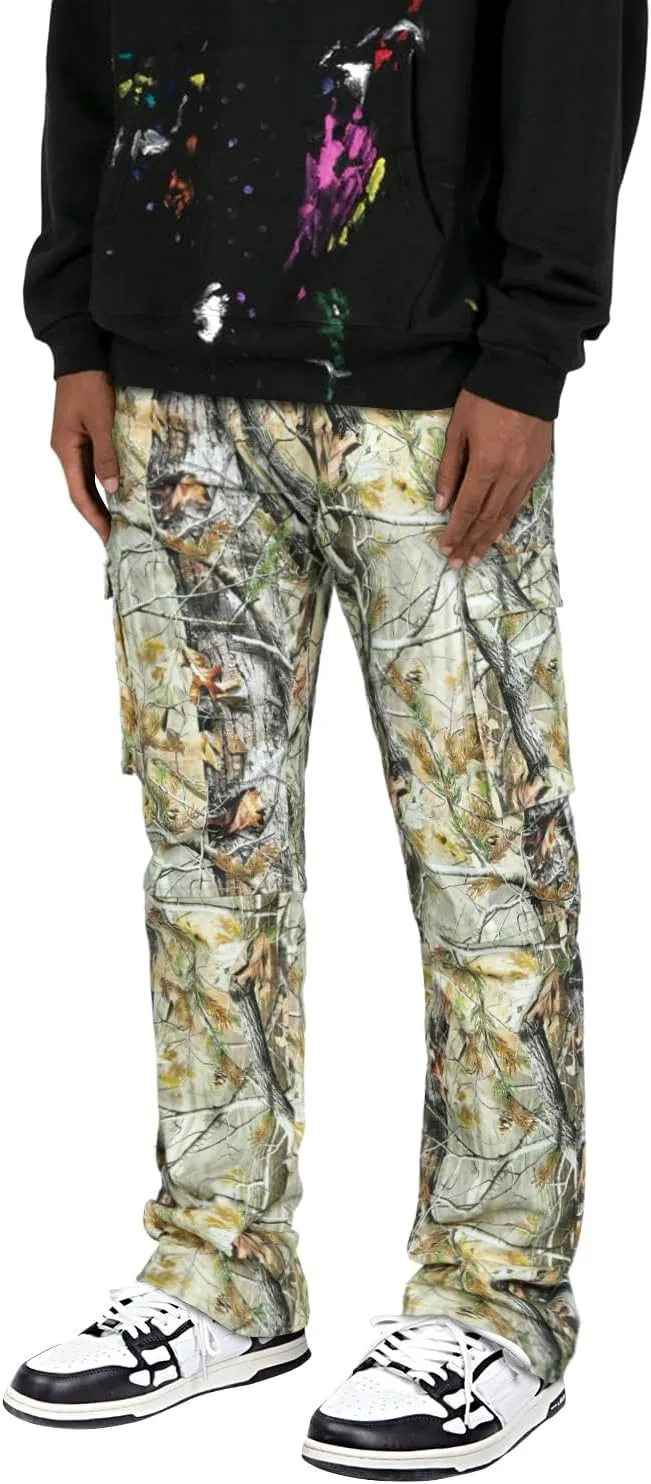 GINGTTO Men's Casual Cargo Pants Elastic Waist Camo Pants Hiking Joggers