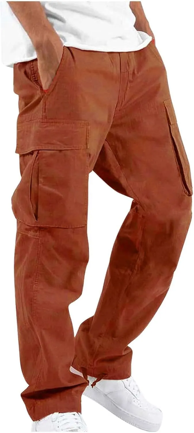 GOFULY Cargo Pants for Men Baggy Elastic Waist Drawstring Pants Pockets Pants Stretch Casual Fall Winter Joggers Trousers