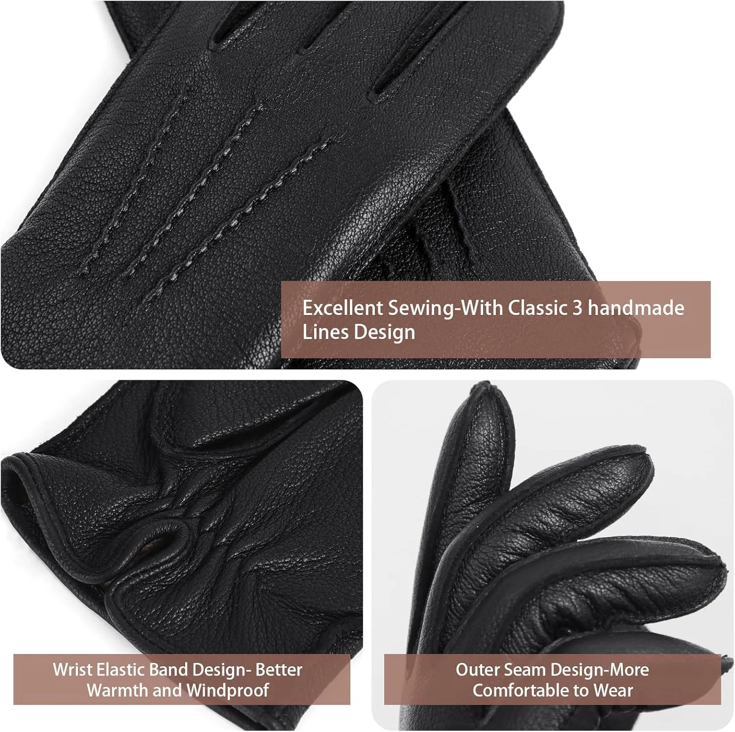 GSG Men Genuine Leather Gloves winter Driving Gloves touch screen Warm Fur Lined Classic Dress Sheepskin Hand-stitched