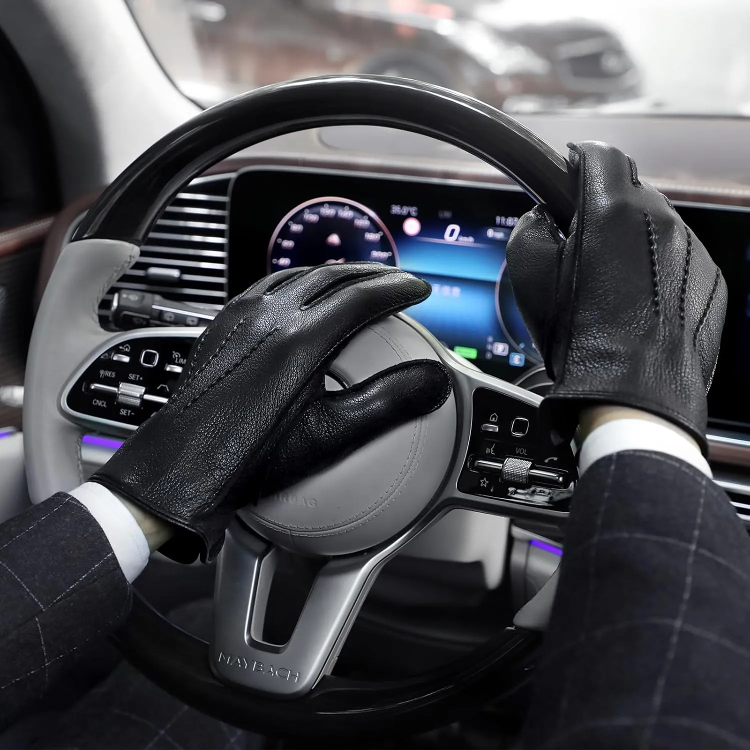 GSG Men Genuine Leather Gloves winter Driving Gloves touch screen Warm Fur Lined Classic Dress Sheepskin Hand-stitched