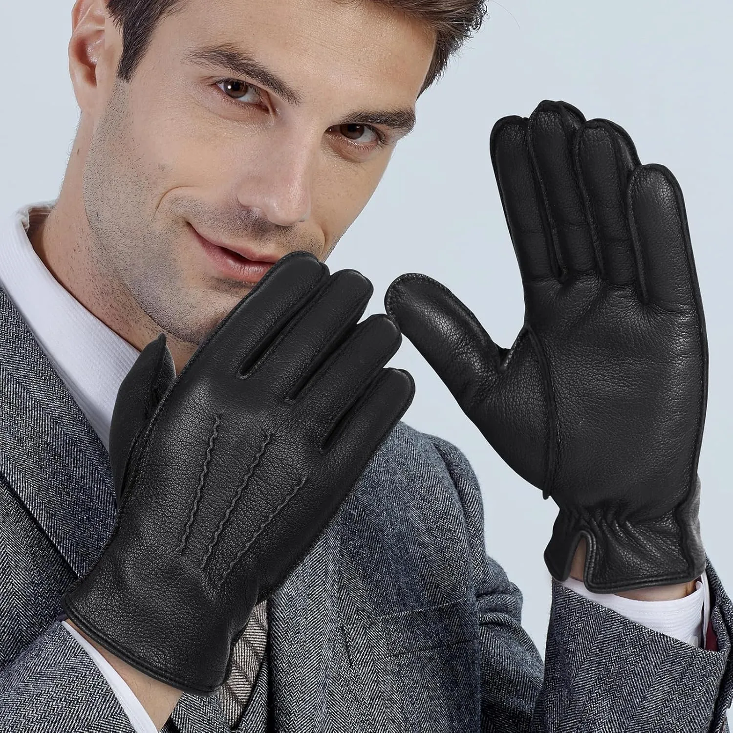 GSG Men Genuine Leather Gloves winter Driving Gloves touch screen Warm Fur Lined Classic Dress Sheepskin Hand-stitched