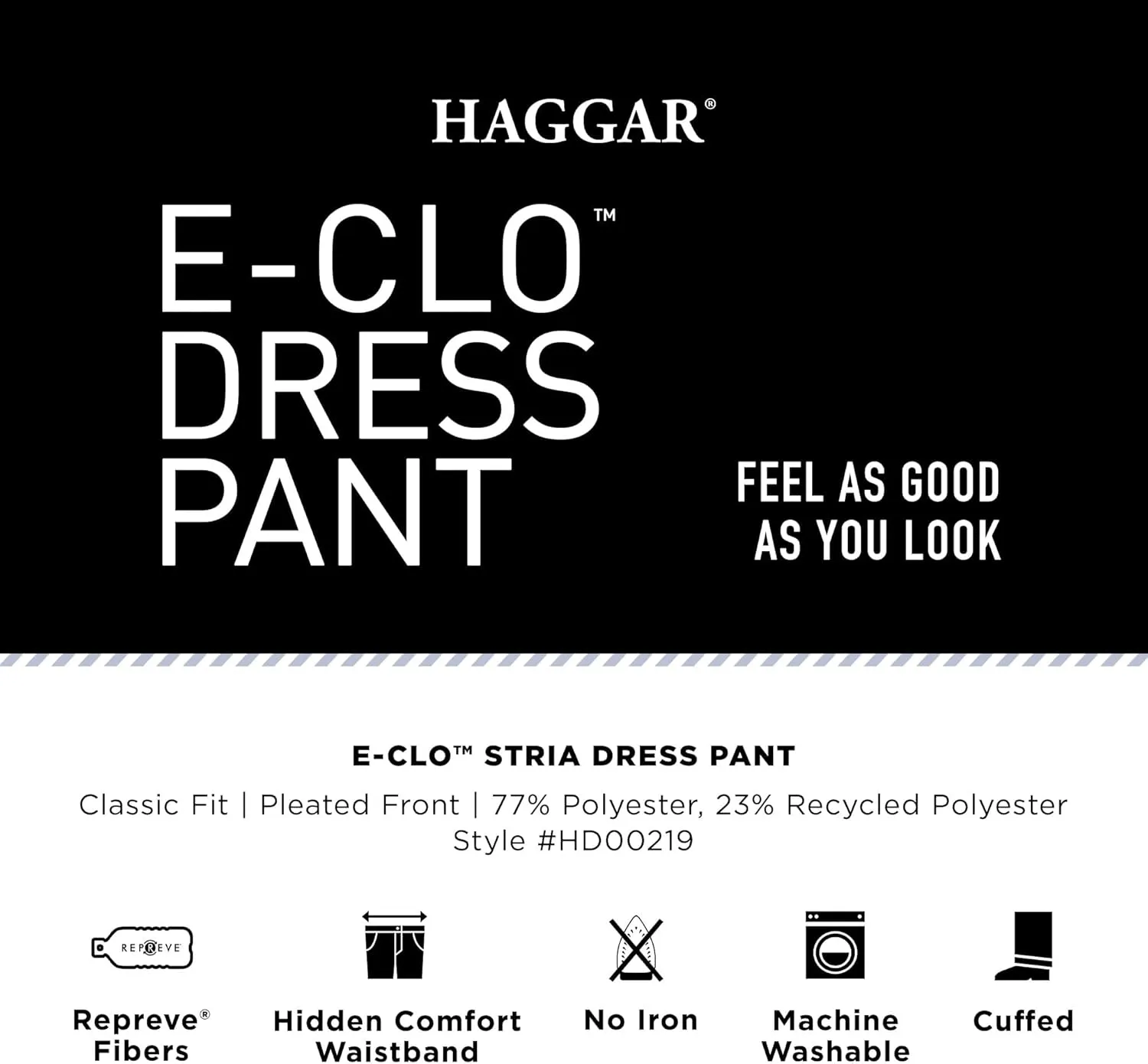 Haggar Men's E Clo Repreve Stria Classic Fit Pleated Front Dress Pant