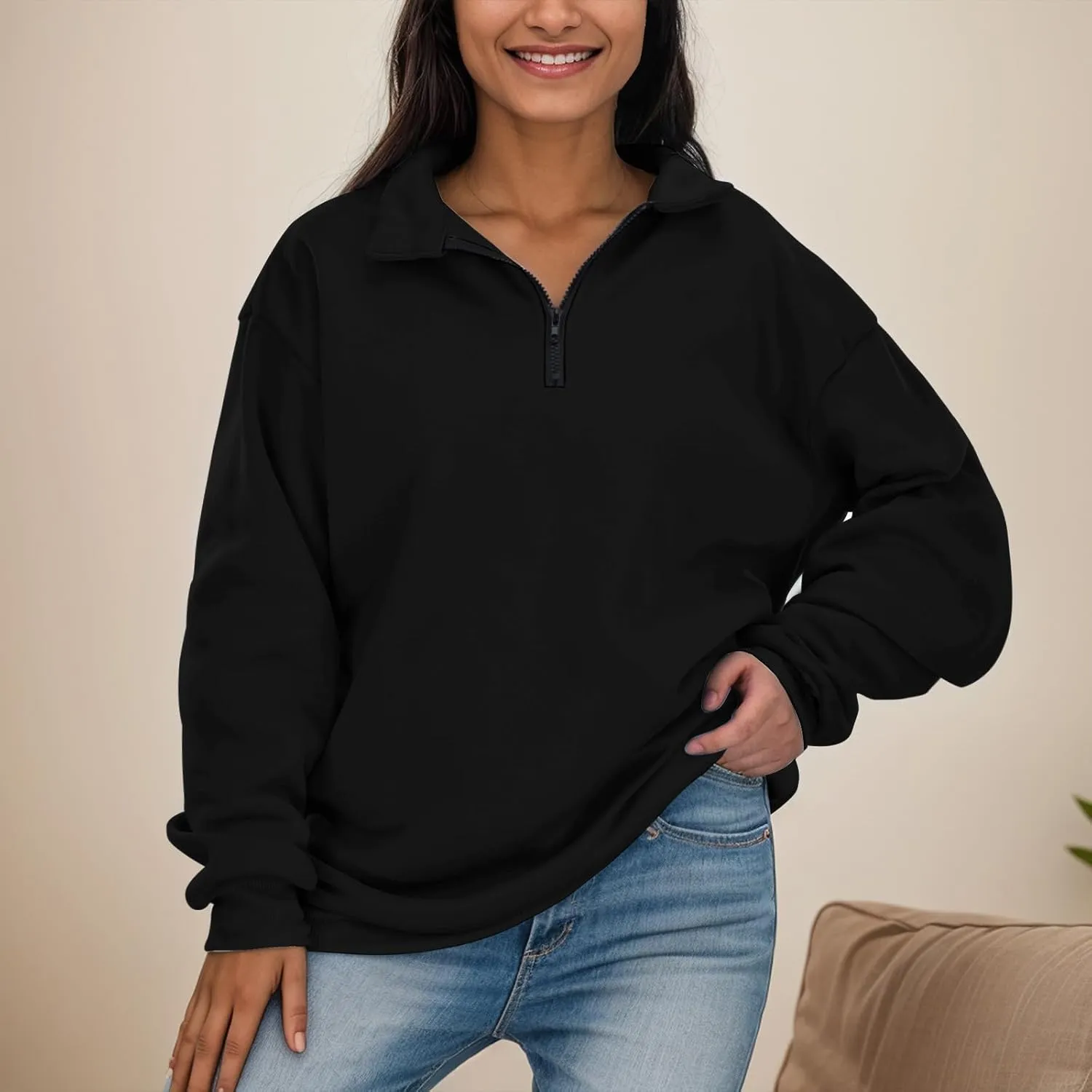 Half Zip Sweatshirt Women Trendy Cropped Hoodies Fleece Jackets Pullover Fall Outfits 2024 Winter Clothes