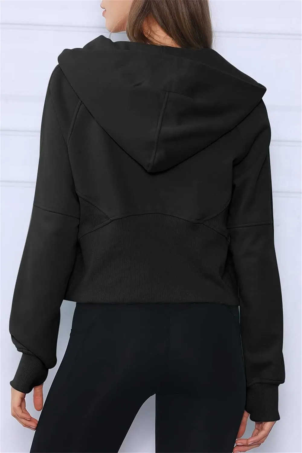 Half Zip Up Hoodies for Women Cropped Casual Fleece Hooded Sweatshirt Trendy Thumb Hole Long Sleeve Shirts Pullover