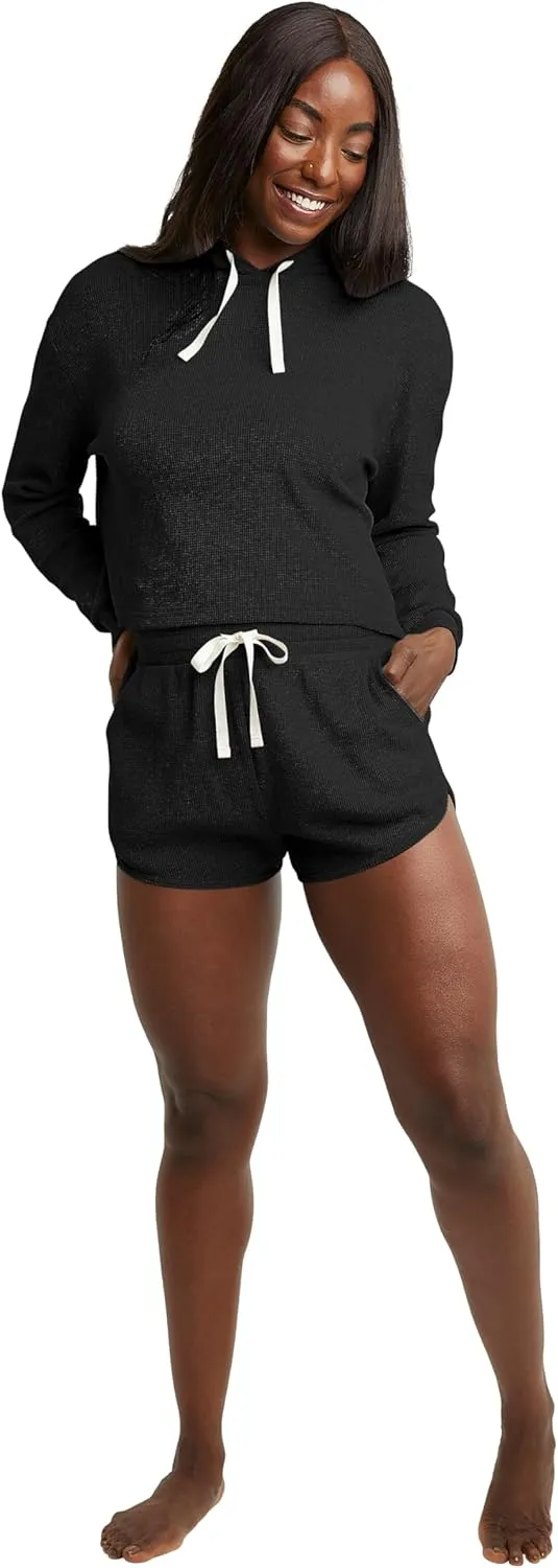Hanes Originals Womens Hoodies Casual Long Sleeve Drawstring Waffle Pullover Tops Loose Hooded Sweatshirt