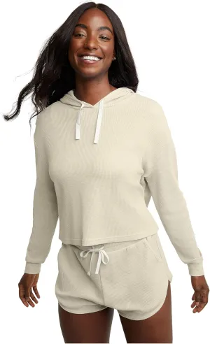 Hanes Originals Womens Hoodies Casual Long Sleeve Drawstring Waffle Pullover Tops Loose Hooded Sweatshirt
