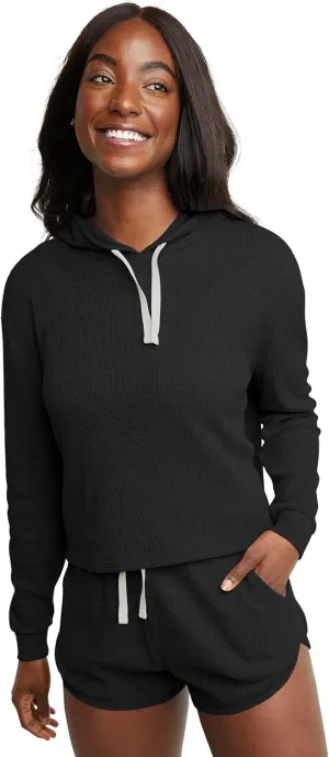 Hanes Originals Womens Hoodies Casual Long Sleeve Drawstring Waffle Pullover Tops Loose Hooded Sweatshirt
