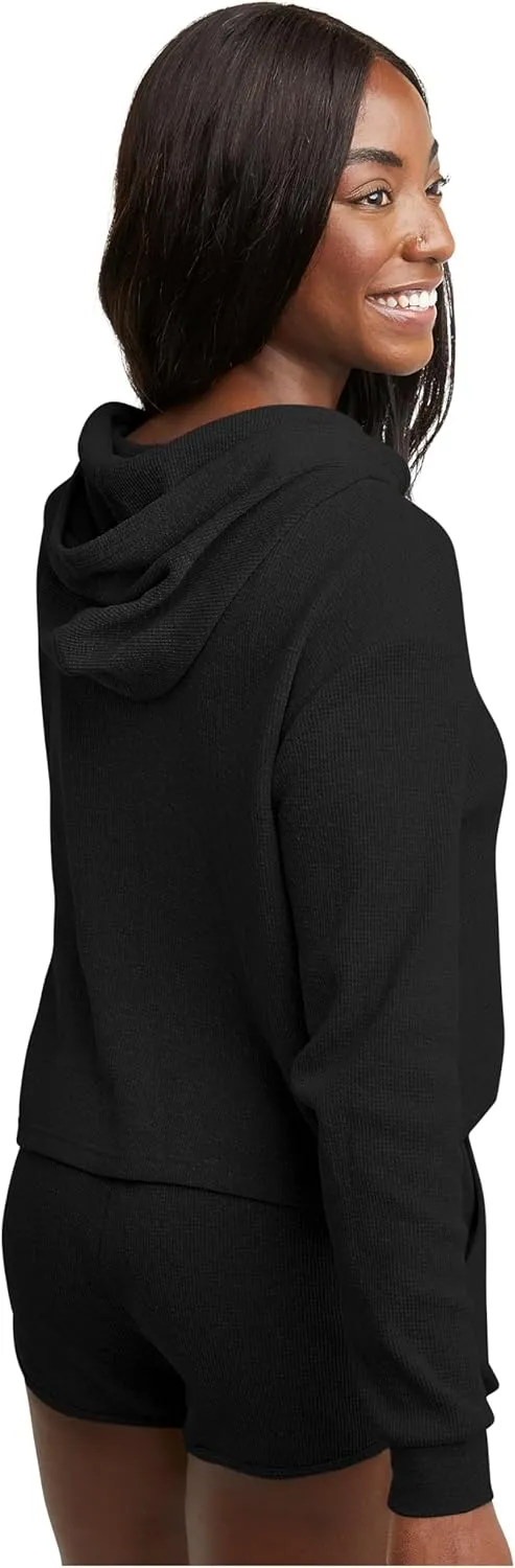 Hanes Originals Womens Hoodies Casual Long Sleeve Drawstring Waffle Pullover Tops Loose Hooded Sweatshirt