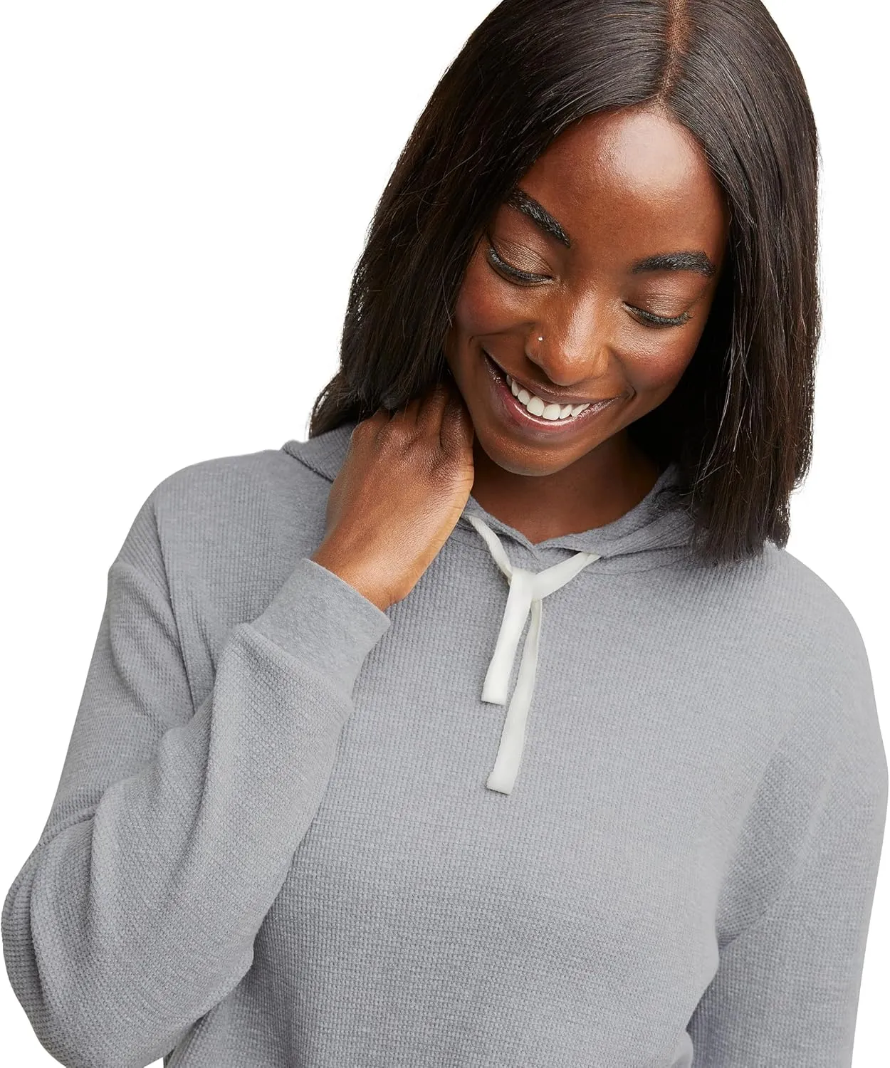 Hanes Originals Womens Hoodies Casual Long Sleeve Drawstring Waffle Pullover Tops Loose Hooded Sweatshirt