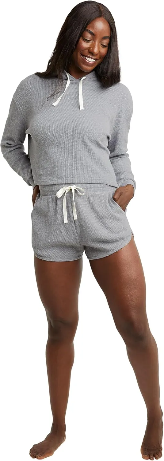 Hanes Originals Womens Hoodies Casual Long Sleeve Drawstring Waffle Pullover Tops Loose Hooded Sweatshirt