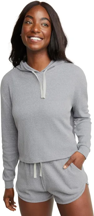 Hanes Originals Womens Hoodies Casual Long Sleeve Drawstring Waffle Pullover Tops Loose Hooded Sweatshirt