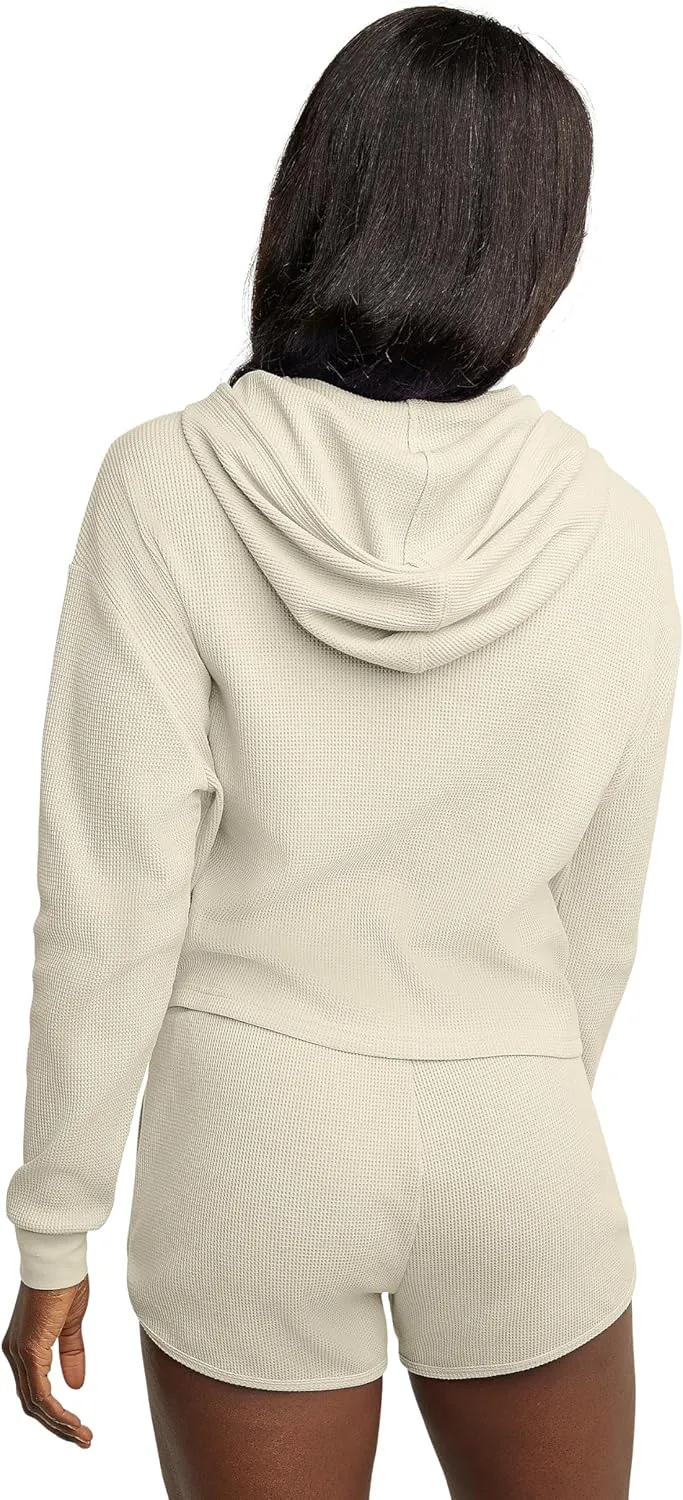 Hanes Originals Womens Hoodies Casual Long Sleeve Drawstring Waffle Pullover Tops Loose Hooded Sweatshirt