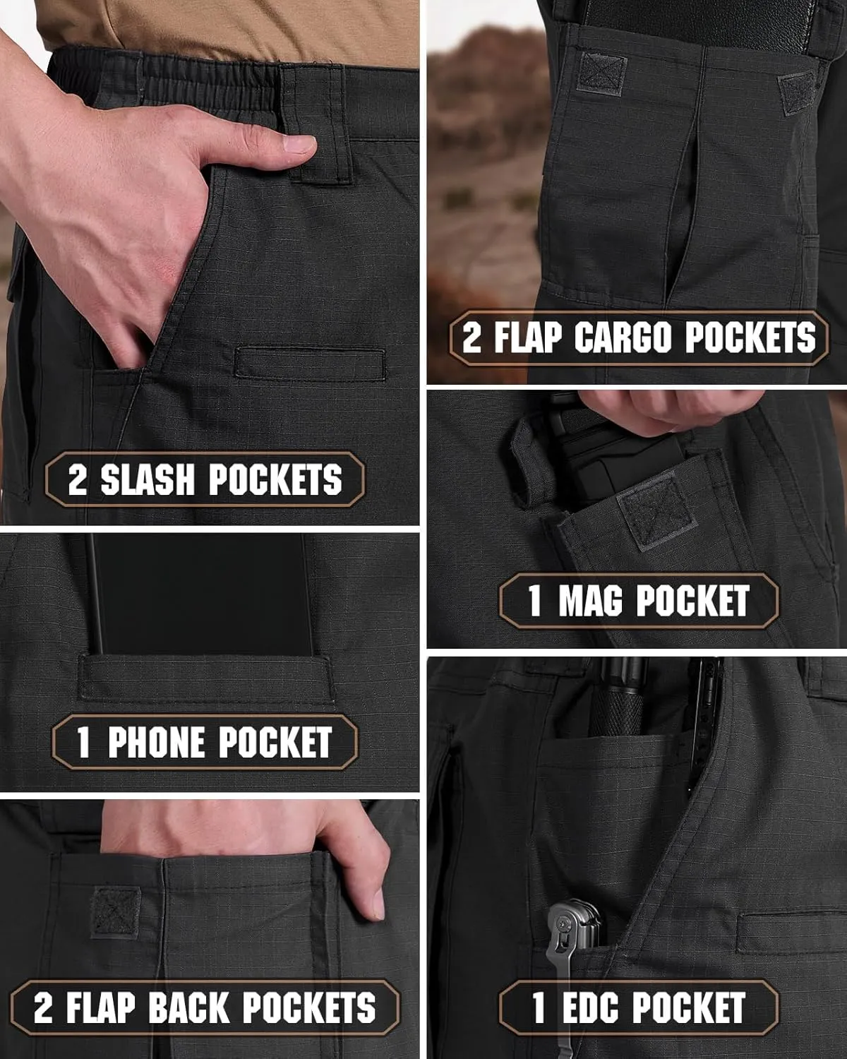 HISEA Men's Tactical Pants Ripstop Cargo Pants Relaxed Fit Outdoor Lightweight Work Hiking Pants with 9 Pockets