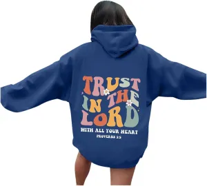 Hoodies For Women Graphic Trust In The Lord Christian Shape Print Winter Outfit With Pocket Drawstring Soft Casual Pullover