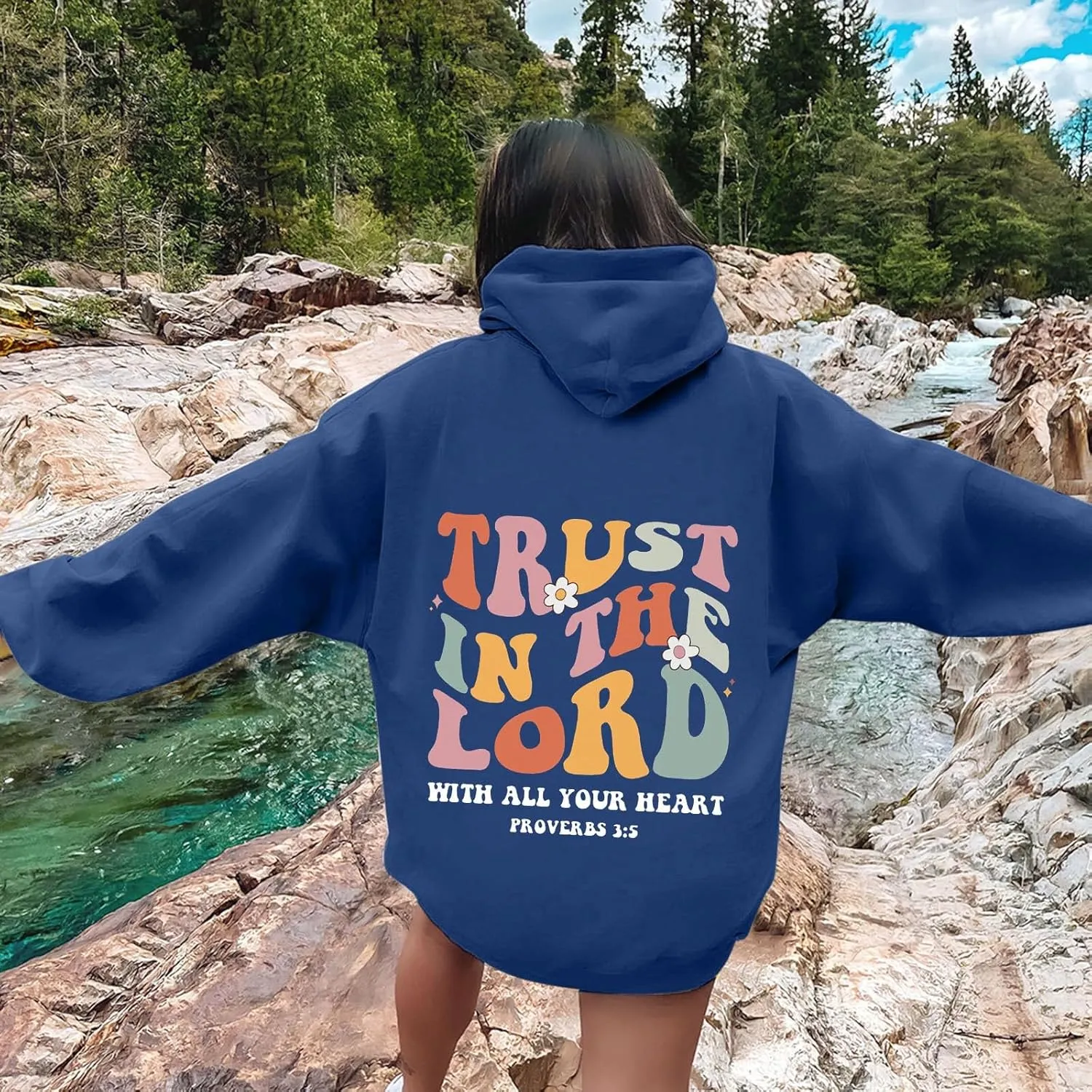 Hoodies For Women Graphic Trust In The Lord Christian Shape Print Winter Outfit With Pocket Drawstring Soft Casual Pullover
