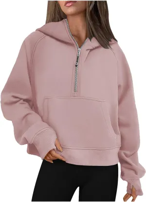 Hoodies For Women Half Zip Cropped Pullover Tops With Thumb Hole Fleece Quarter Zipper Hoodie 2024 Fall Y2k Outfits