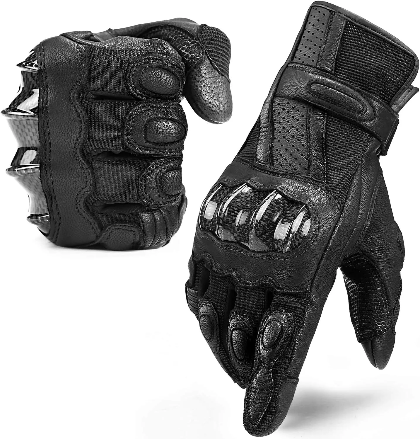 INBIKE Leather Motorcycle Gloves with Carbon Fiber Hard Knuckle Touch Screen for Women All Black X-Large