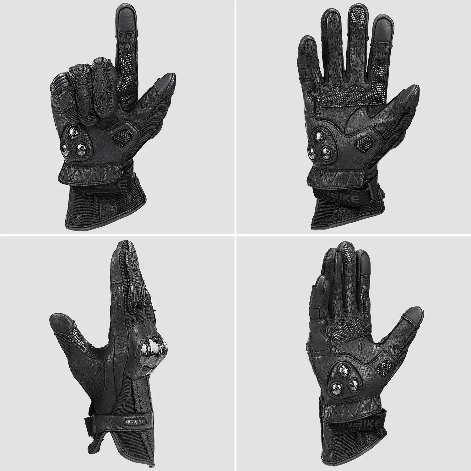 INBIKE Leather Motorcycle Gloves with Carbon Fiber Hard Knuckle Touch Screen for Women All Black X-Large