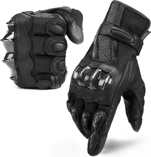 INBIKE Leather Motorcycle Gloves with Carbon Fiber Hard Knuckle Touch Screen for Women All Black X-Large
