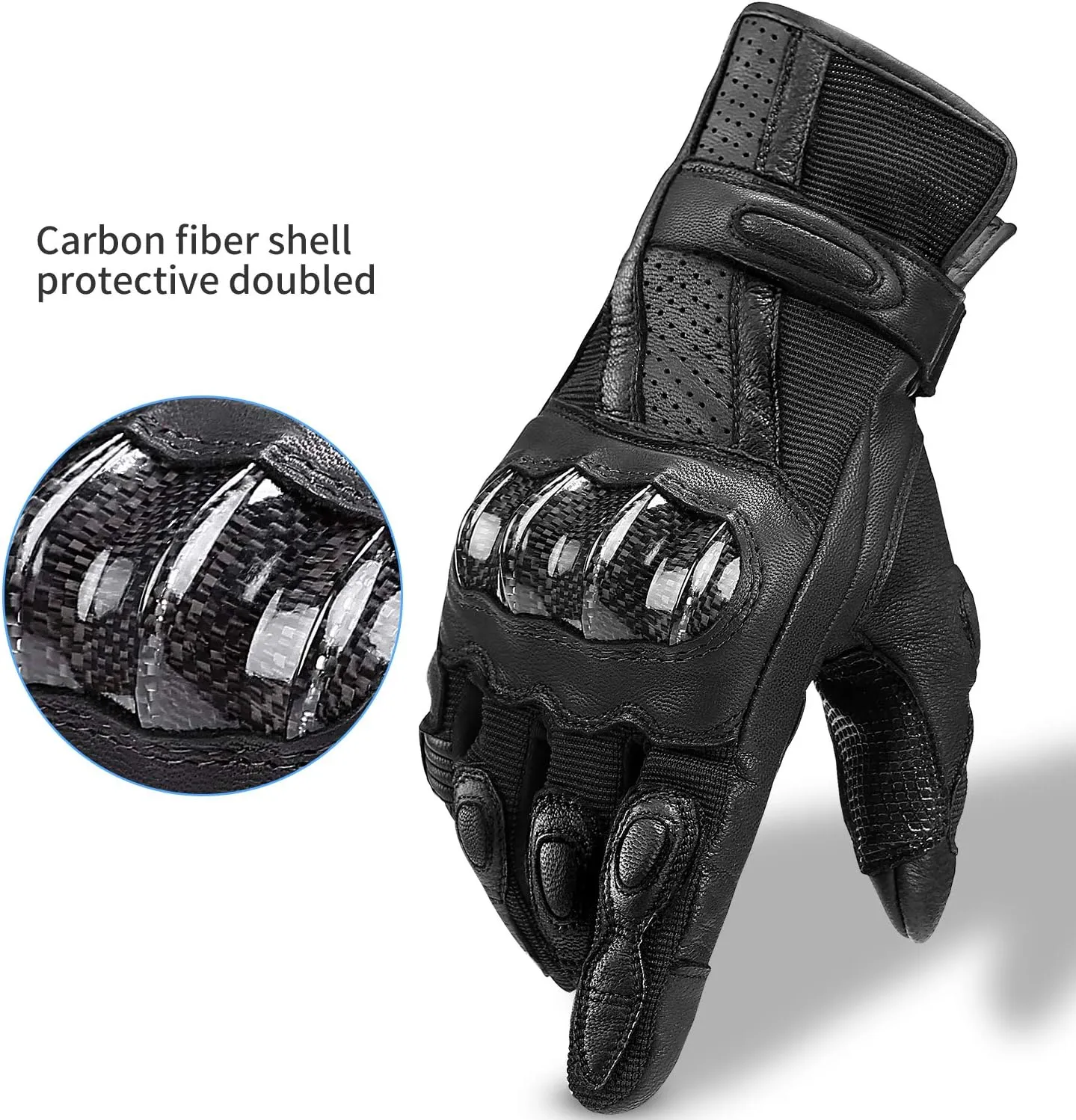 INBIKE Leather Motorcycle Gloves with Carbon Fiber Hard Knuckle Touch Screen for Women All Black X-Large