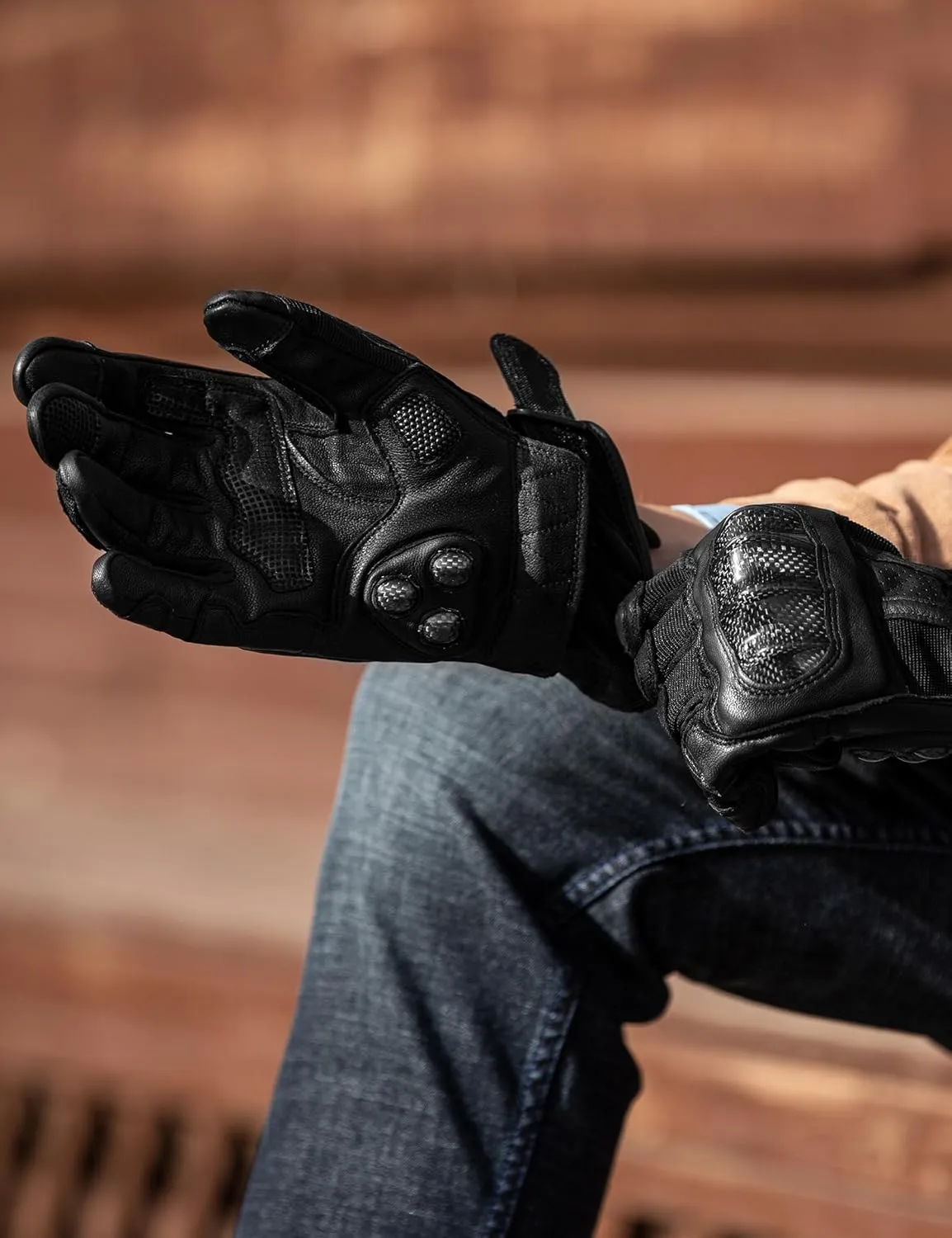 INBIKE Leather Motorcycle Gloves with Carbon Fiber Hard Knuckle Touch Screen for Women All Black X-Large