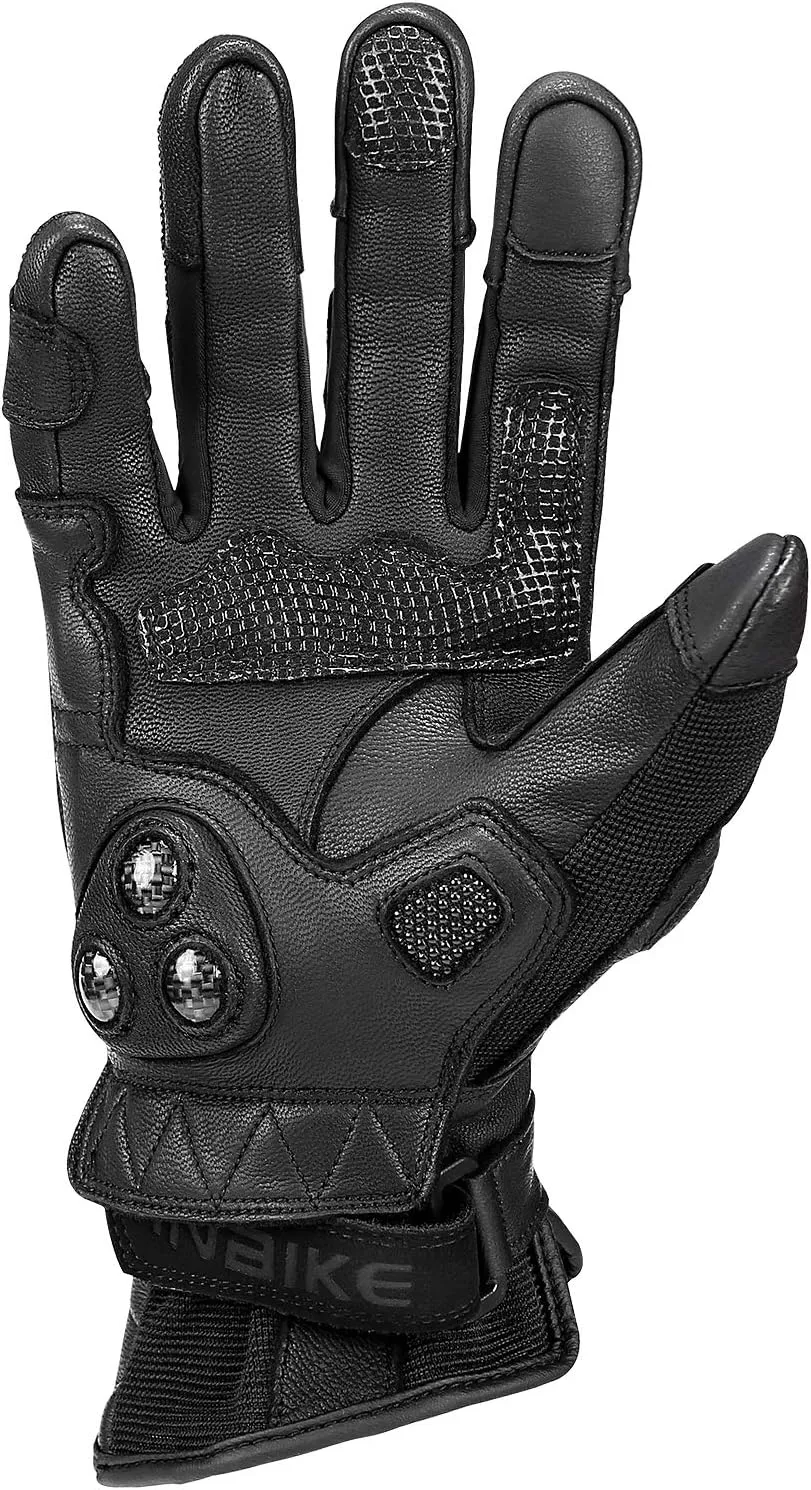 INBIKE Leather Motorcycle Gloves with Carbon Fiber Hard Knuckle Touch Screen for Women All Black X-Large