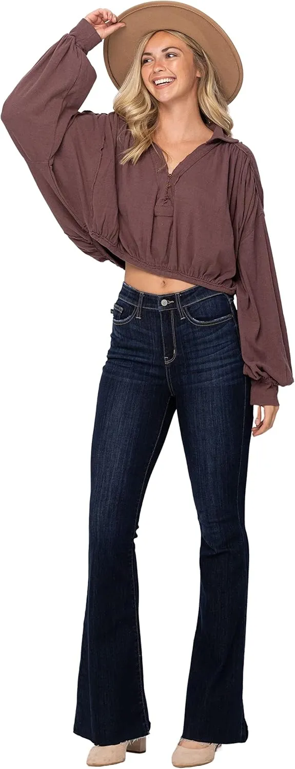 Judy Blue Women's High Waisted Raw Hem Tall Flare Jeans