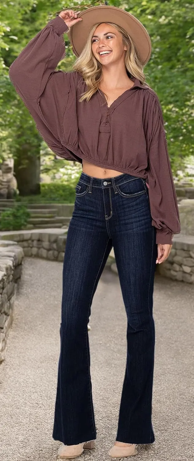 Judy Blue Women's High Waisted Raw Hem Tall Flare Jeans