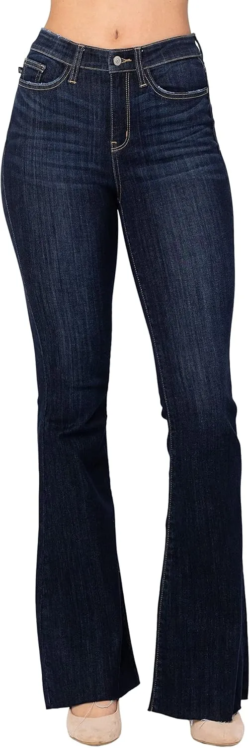 Judy Blue Women's High Waisted Raw Hem Tall Flare Jeans