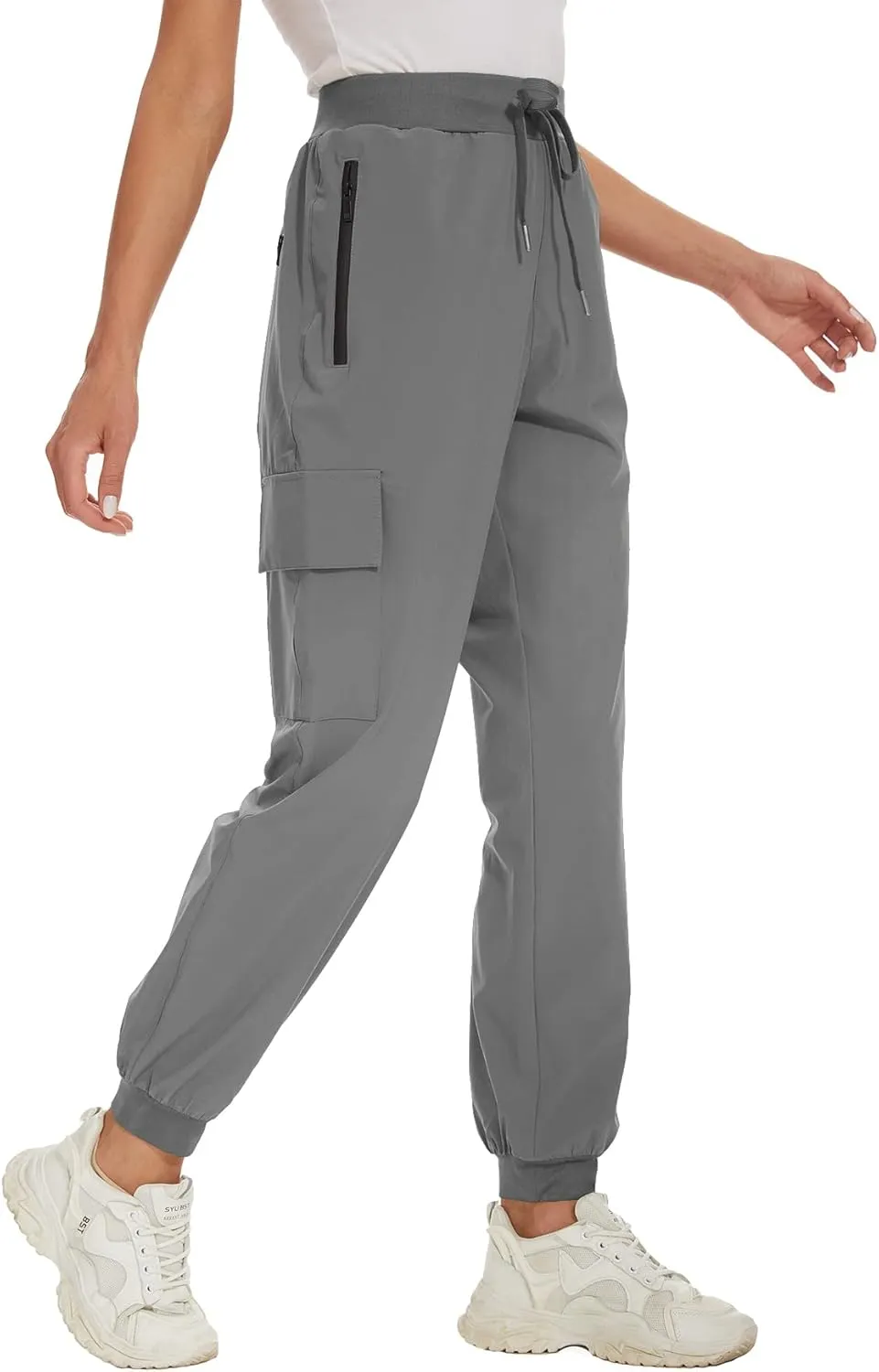 KINGFEN Womens Lightweight Quick Dry Elastic Waist Hiking Cargo Pants