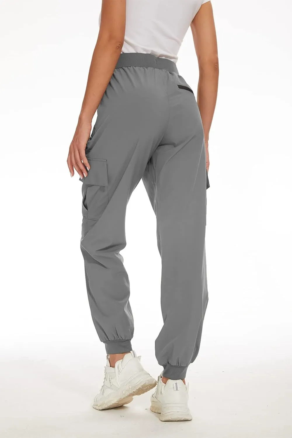 KINGFEN Womens Lightweight Quick Dry Elastic Waist Hiking Cargo Pants
