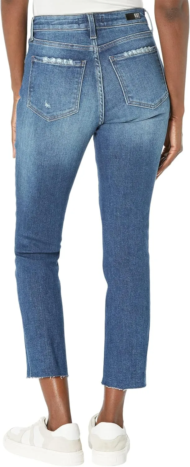KUT from the Kloth Reese High-Rise Fab AB Ankle Straight Raw Hem in Relieve