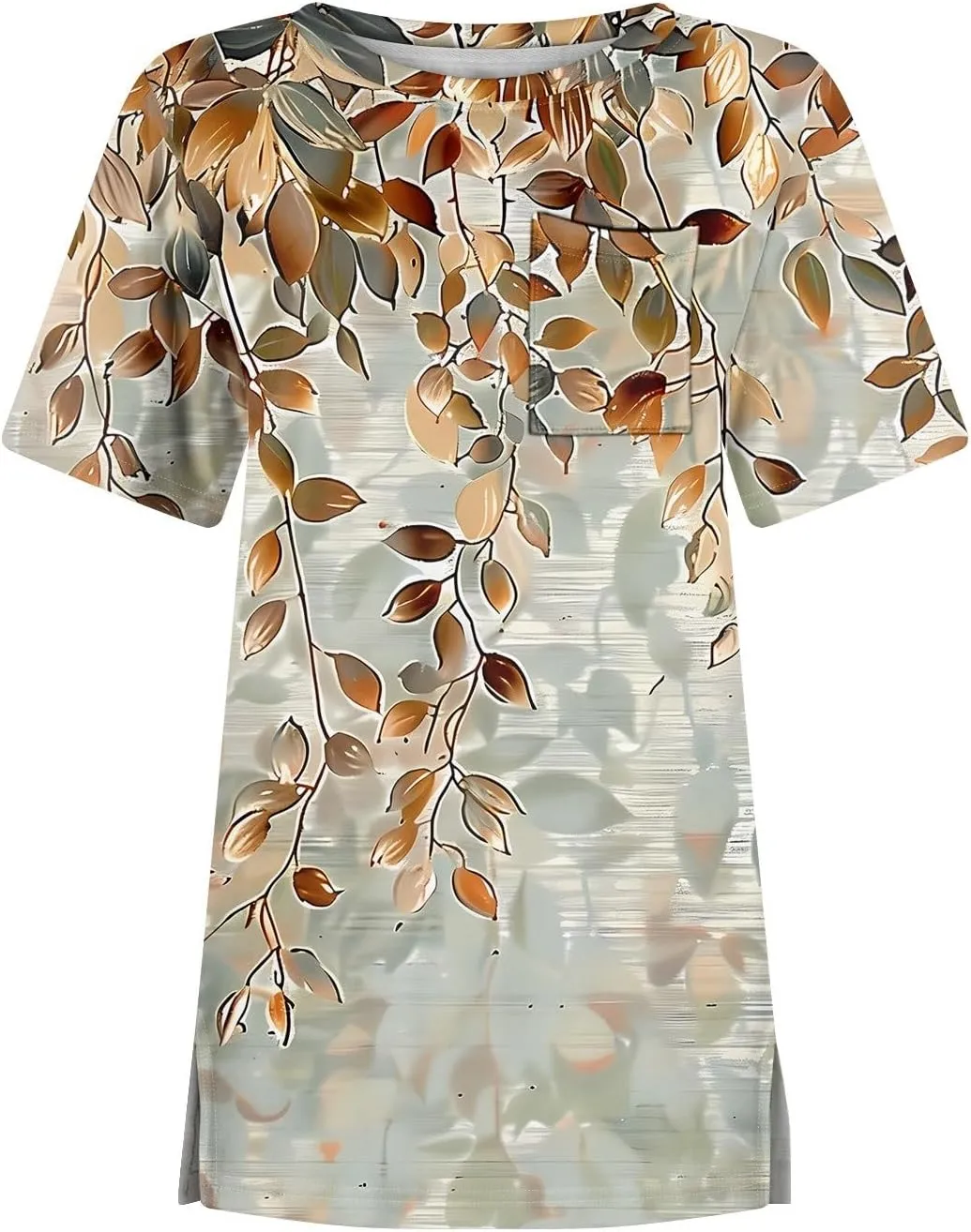 Ladies Tops and Blouses Short Sleeve T Shirts with Pockets Side Slit Crewneck Blouse Summer Clothes 2025