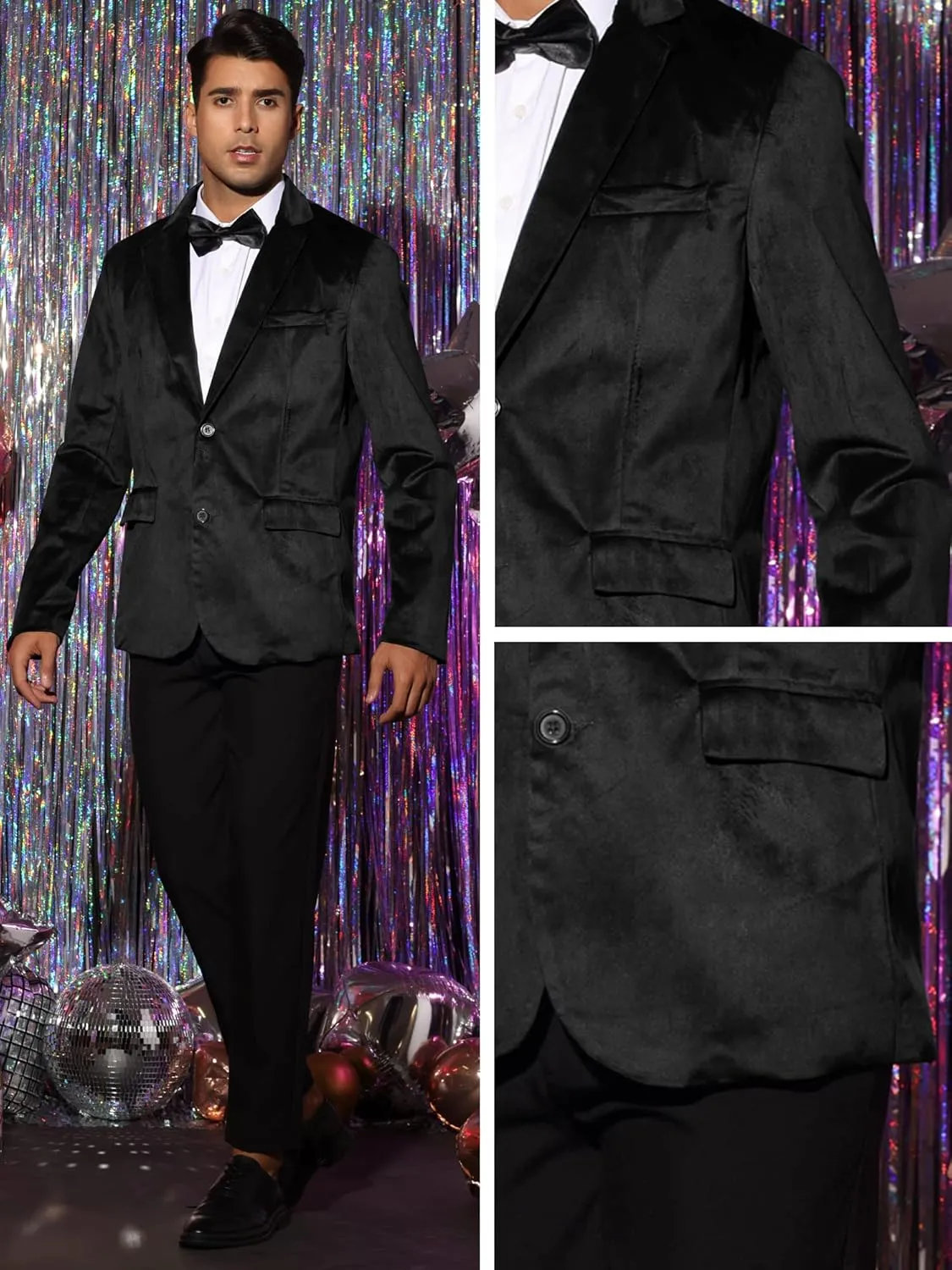 Lars Amadeus Velvet Blazers for Men's Solid Color Two Button Formal Suede Sports Coats