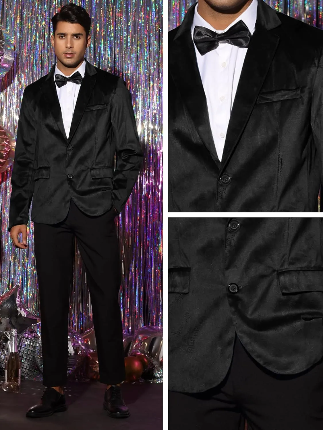 Lars Amadeus Velvet Blazers for Men's Solid Color Two Button Formal Suede Sports Coats