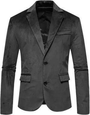 Lars Amadeus Velvet Blazers for Men's Solid Color Two Button Formal Suede Sports Coats