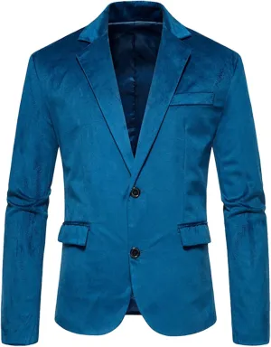 Lars Amadeus Velvet Blazers for Men's Solid Color Two Button Formal Suede Sports Coats