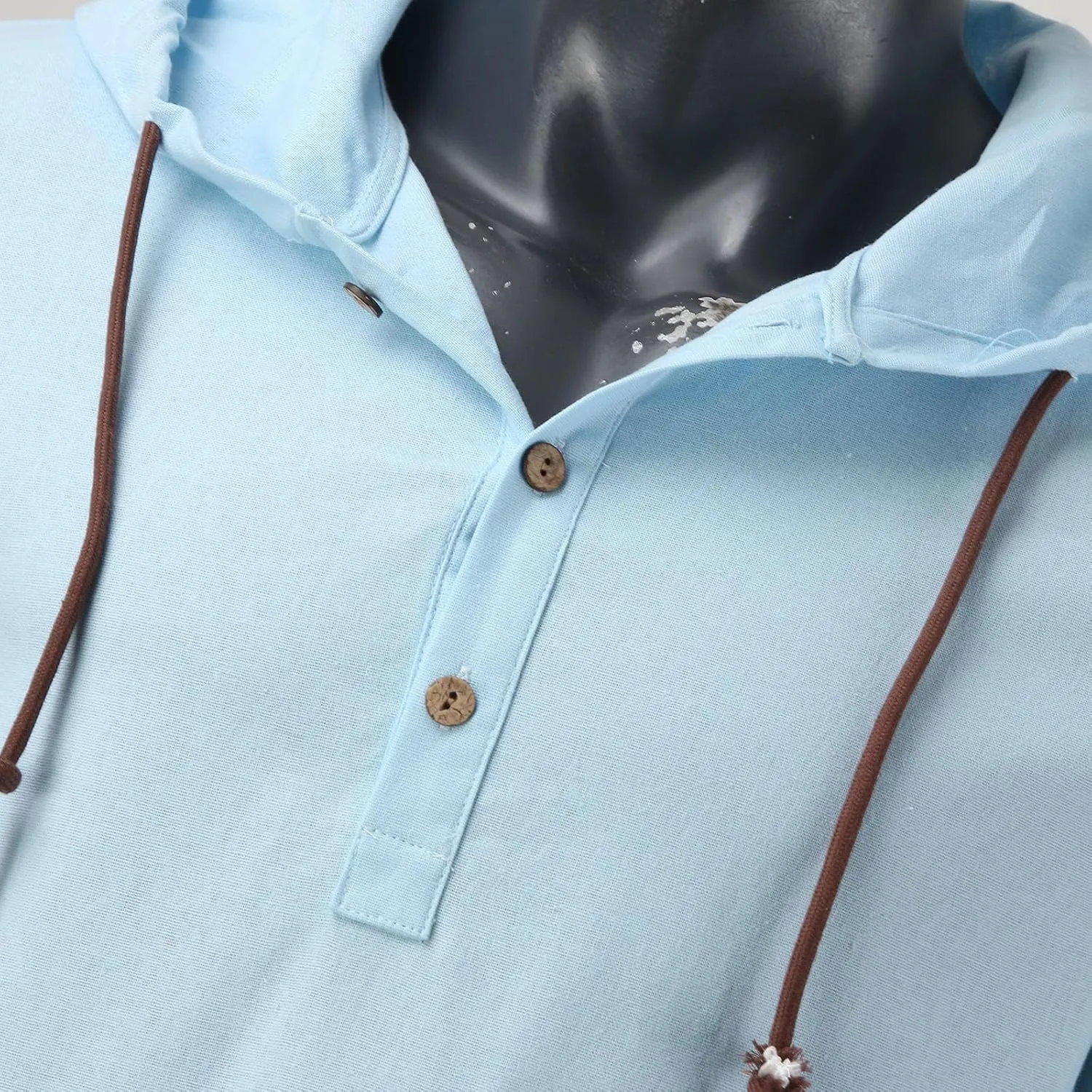 Linen Shirts for Men Lightweight Button Up Long Sleeve Shirts with Hood Casual Basic Loose Fit Breathable Boho Beach Shirt