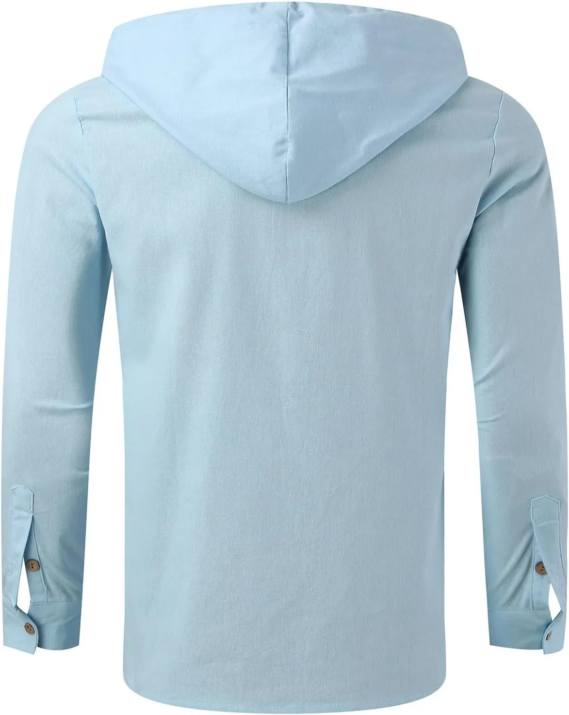 Linen Shirts for Men Lightweight Button Up Long Sleeve Shirts with Hood Casual Basic Loose Fit Breathable Boho Beach Shirt