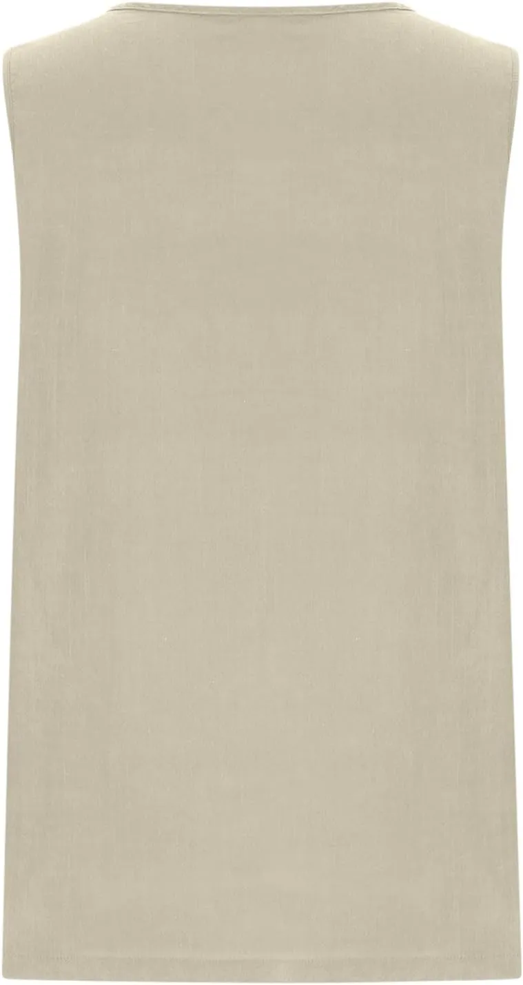 Linen Tank Tops for Women Cotton Gauze Crewneck Pleated Front Sleeveless Plus Size Side Slit Summer Shirts
