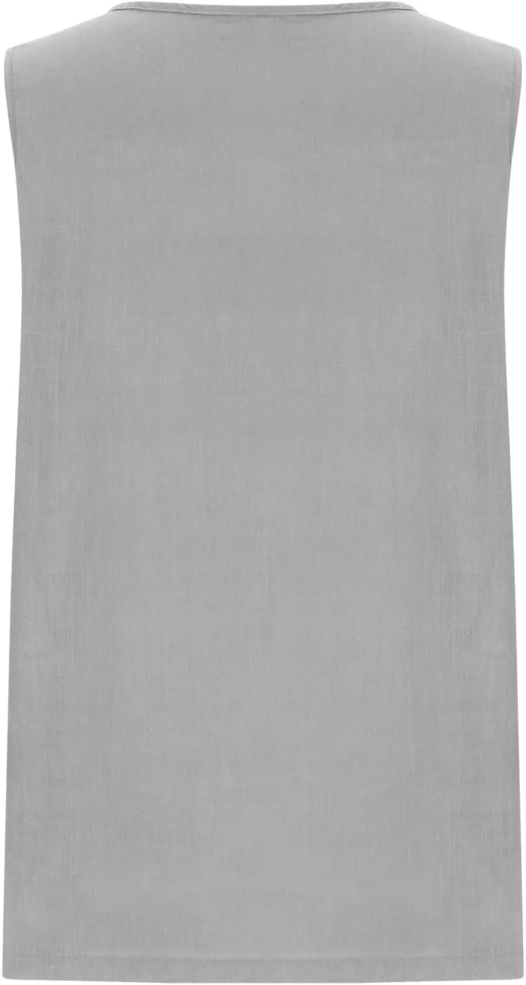 Linen Tank Tops for Women Cotton Gauze Crewneck Pleated Front Sleeveless Plus Size Side Slit Summer Shirts
