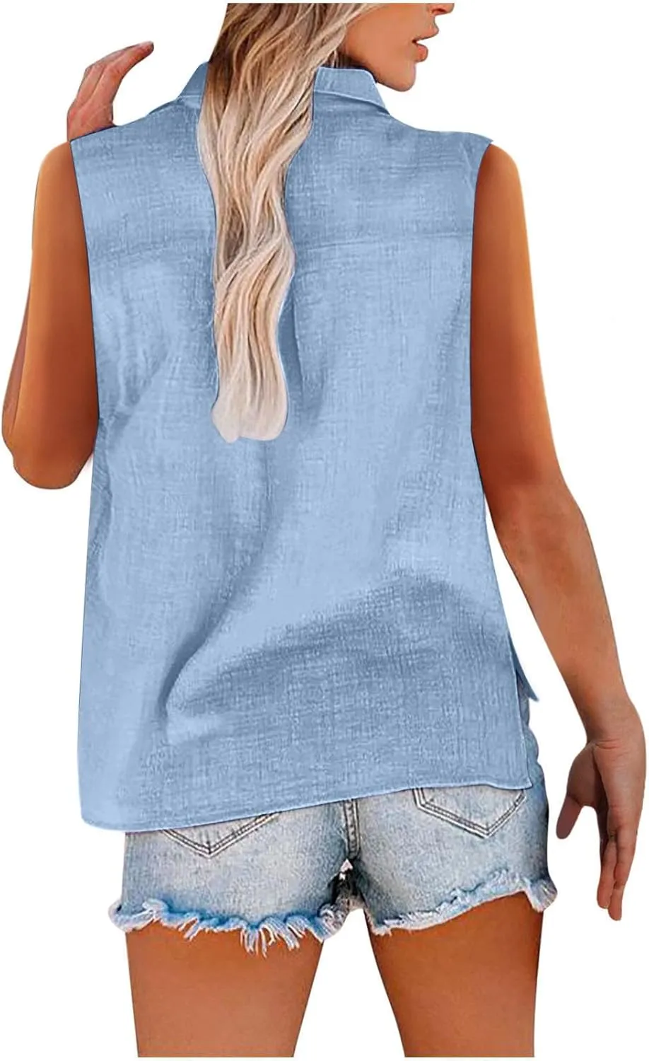 Linen Tank Tops for Women,Sleeveless Collared Button Shirts,White Linen Shirt Womens,Side Slit Casual Tees 2025 New