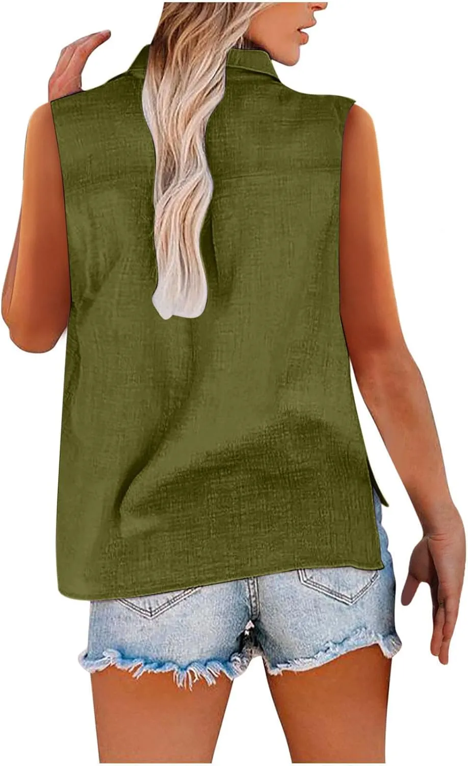 Linen Tank Tops for Women,Sleeveless Collared Button Shirts,White Linen Shirt Womens,Side Slit Casual Tees 2025 New