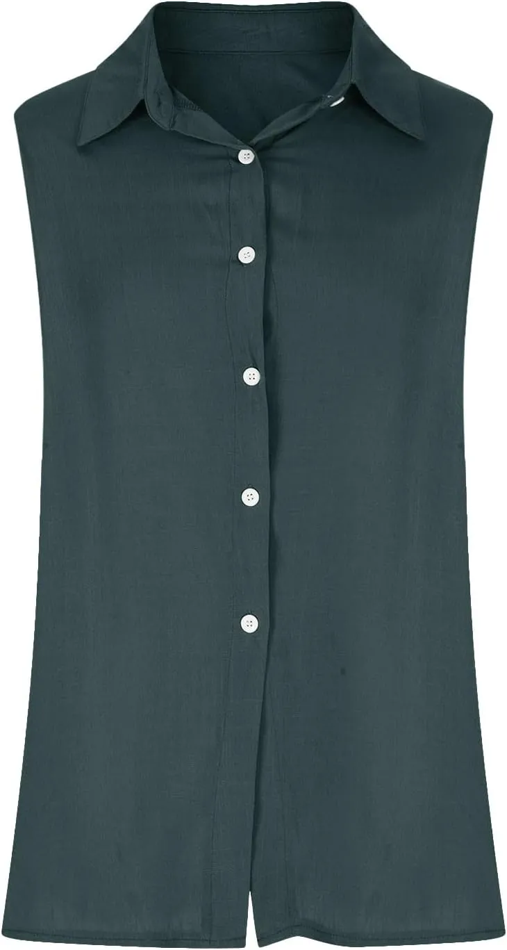 Linen Tank Tops for Women,Sleeveless Collared Button Shirts,White Linen Shirt Womens,Side Slit Casual Tees 2025 New