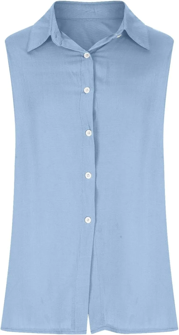 Linen Tank Tops for Women,Sleeveless Collared Button Shirts,White Linen Shirt Womens,Side Slit Casual Tees 2025 New