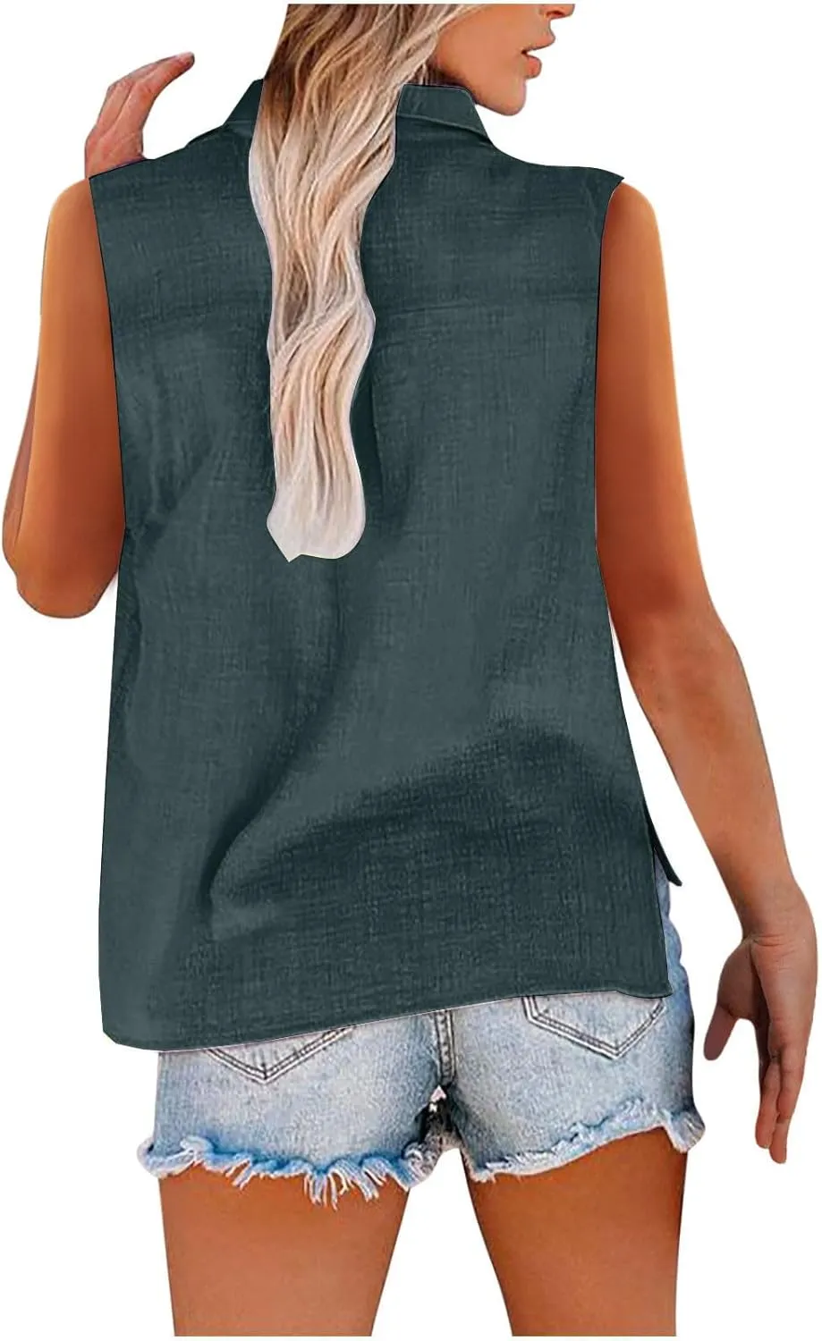 Linen Tank Tops for Women,Sleeveless Collared Button Shirts,White Linen Shirt Womens,Side Slit Casual Tees 2025 New