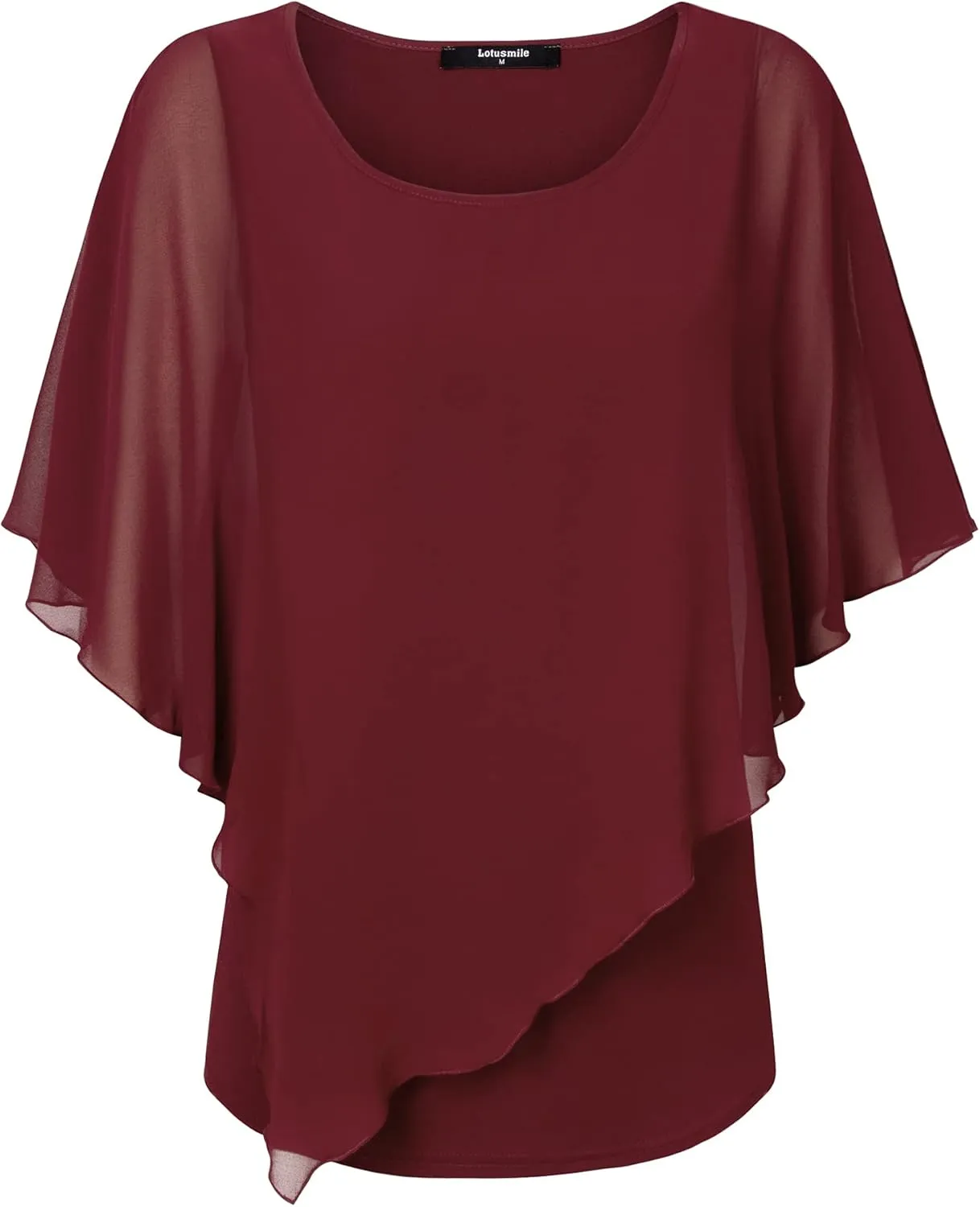 Lotusmile Women's Lightweight Flowy Shirt Double-Layered Printed Chiffon Poncho Blouse Top