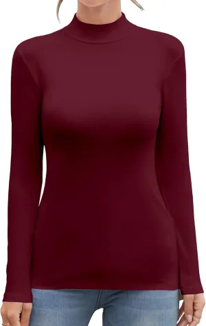 MANGDIUP Women's Mock Turtleneck Long Sleeve Sleeveless Tops Basic Slim T-Shirts