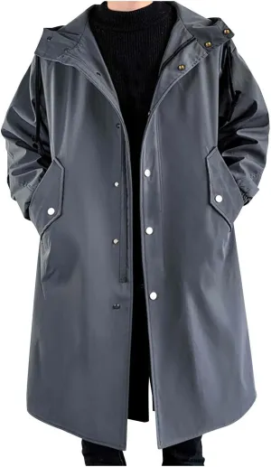 Men Plus Size Hooded Pea Coats Casual Zipper Up Long Sleeve Hoodies Trench Coat Winter Loose Fit Windbreaker